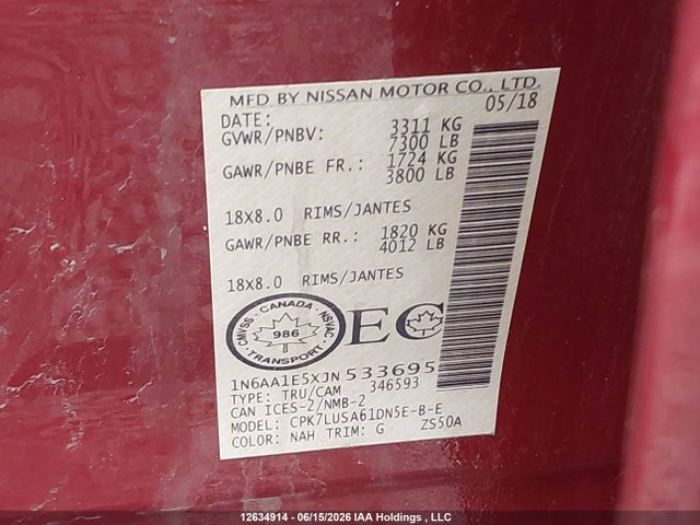 Aukcja sprzedaży 2018 Nissan Titan Platinum/pro-4x/s/sl Midnight Edition/sv/sv Midnight Edition, vin: 1N6AA1E5XJN533695, numer aukcji: 12634914