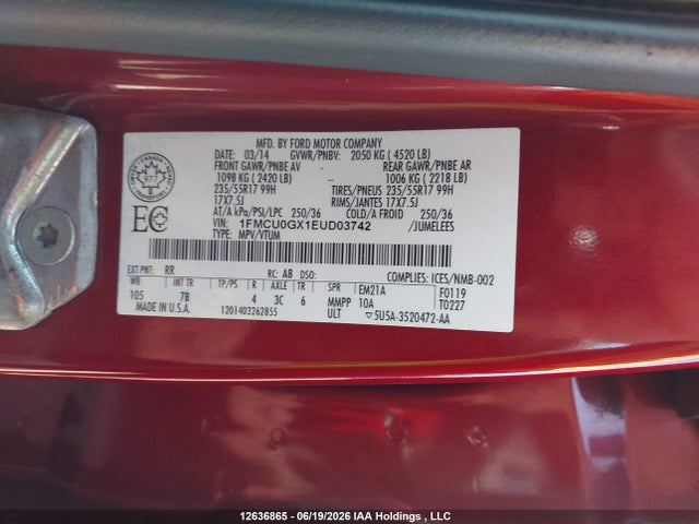 Ford ESCAPE SE 2014 1FMCU0GX1EUD03742 Image 9