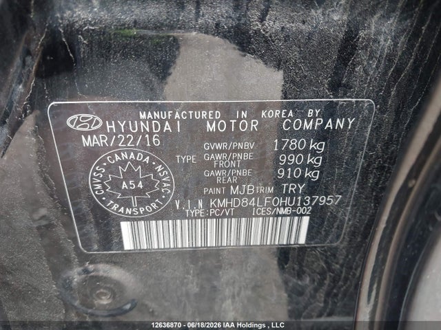 12636870 :رقم المزاد ، KMHD84LF0HU137957 vin ، 2017 Hyundai Elantra Gl مزاد بيع