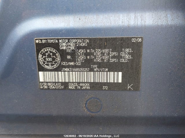 2008 Toyota Rav4 Limited მანქანა იყიდება აუქციონზე, vin: JTMBK31V685055257, აუქციონის ნომერი: 12636882