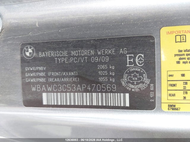 2010 Bmw 328 Xi მანქანა იყიდება აუქციონზე, vin: WBAWC3C53AP470569, აუქციონის ნომერი: 12636883
