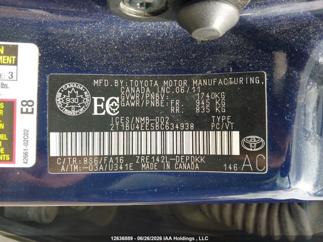 Aukcja sprzedaży 2011 Toyota Corolla Ce, vin: 2T1BU4EE5BC634938, numer aukcji: 12636889
