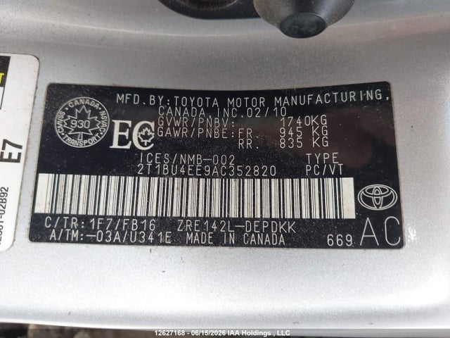 2010 Toyota Corolla Ce მანქანა იყიდება აუქციონზე, vin: 2T1BU4EE9AC352820, აუქციონის ნომერი: 12627168