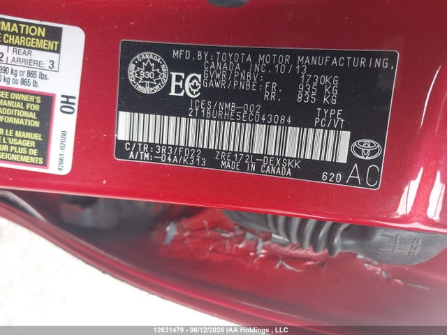 2T1BURHE5EC043084 Toyota Corolla S