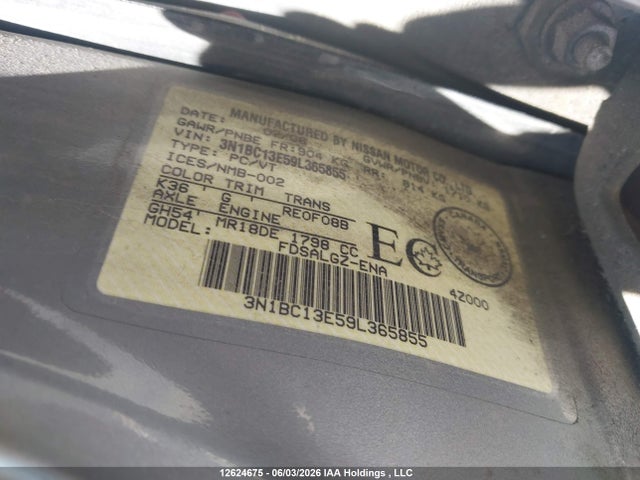 Продаж на аукціоні авто 2009 Nissan Versa 1.8sl, vin: 3N1BC13E59L365855, номер лоту: 12624675