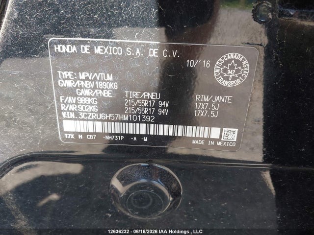 Продажа на аукционе авто 2017 Honda Hr-v Ex, vin: 3CZRU6H57HM101392, номер лота: 12636232