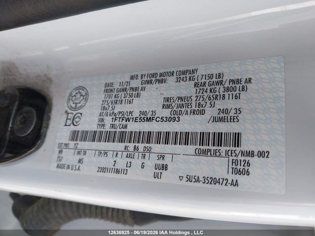 Ford F150 Supercrew 2021 1FTFW1E55MFC53093 Image 9