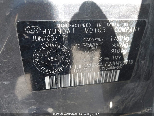 12636936 :رقم المزاد ، KMHD84LF2JU493719 vin ، 2018 Hyundai Elantra Gl مزاد بيع