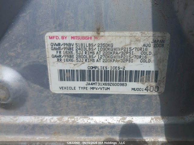 Продаж на аукціоні авто 2009 Mitsubishi Outlander Ls/xls, vin: JA4MT31X69Z600983, номер лоту: 12632068