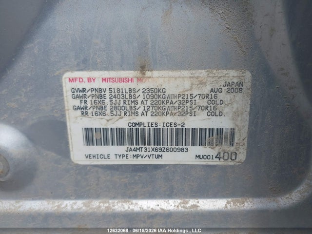 Продаж на аукціоні авто 2009 Mitsubishi Outlander Ls/xls, vin: JA4MT31X69Z600983, номер лоту: 12632068