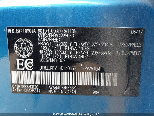 2017 Toyota Rav4 Hv Se მანქანა იყიდება აუქციონზე, vin: JTMJJREV1HD140833, აუქციონის ნომერი: 12636947