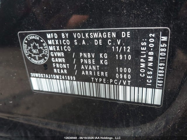 Aukcja sprzedaży 2013 Volkswagen Jetta 2.5l Comfortline/2.5l Sportline, vin: 3VWDX7AJ1DM241899, numer aukcji: 12636948