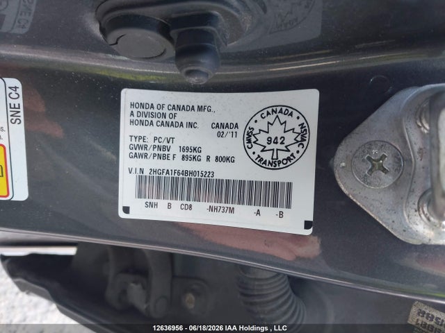 12636956 :رقم المزاد ، 2HGFA1F64BH015223 vin ، 2011 Honda Civic Lx-s مزاد بيع