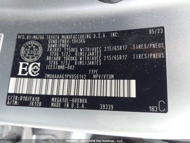 Aukcja sprzedaży 2023 Toyota Corolla Cross L, vin: 7MUAAAAG1PV056142, numer aukcji: 12636965