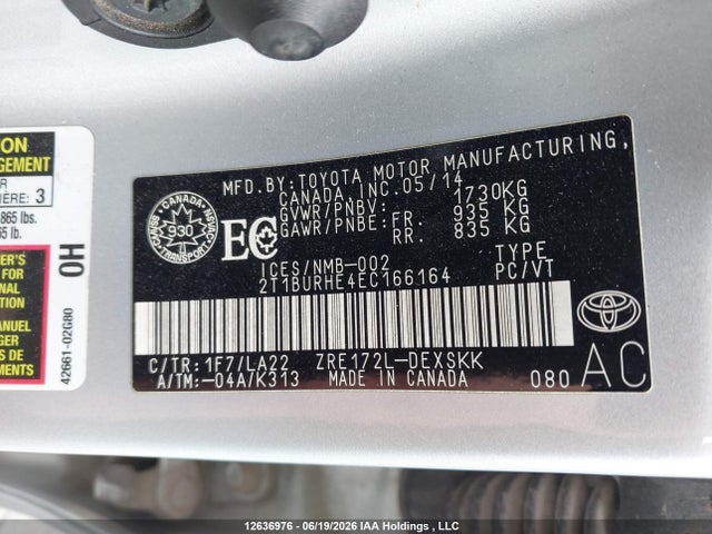 Toyota Corolla S 2014 2T1BURHE4EC166164 Image 9