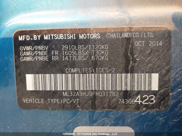 ML32A3HJ9FH031782 Mitsubishi MIRAGE ES
