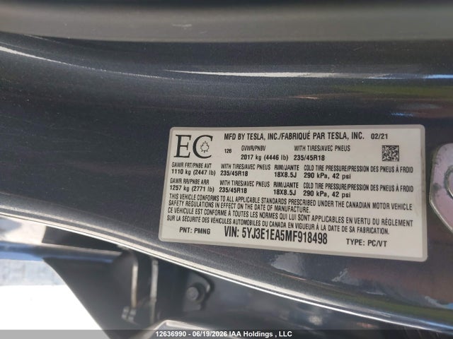 Tesla Model 3 Standard Range/standard Range Plus 2021 5YJ3E1EA5MF918498 Image 9