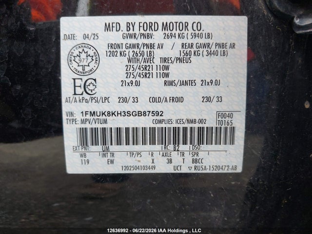 Продажа на аукционе авто 2025 Ford Explorer St-line, vin: 1FMUK8KH3SGB87592, номер лота: 12636992