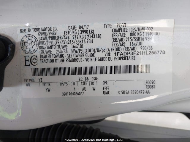 Ford FOCUS SE 2017 1FADP3F21HL255778 Image 9