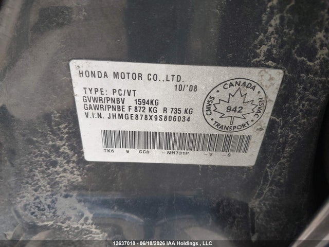 Aukcja sprzedaży 2009 Honda Fit Sport, vin: JHMGE878X9S806034, numer aukcji: 12637018