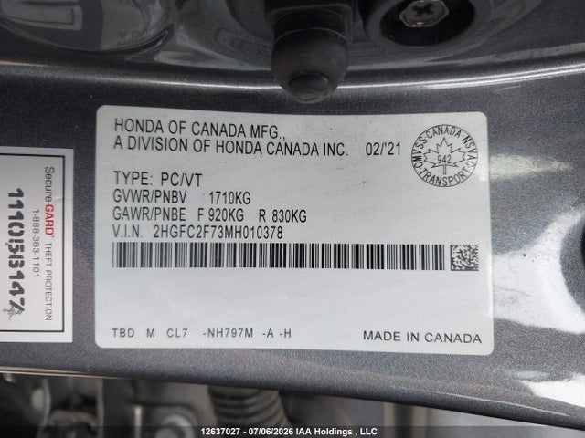 Honda Civic Ex 4dr 2021 2HGFC2F73MH010378 Image 20