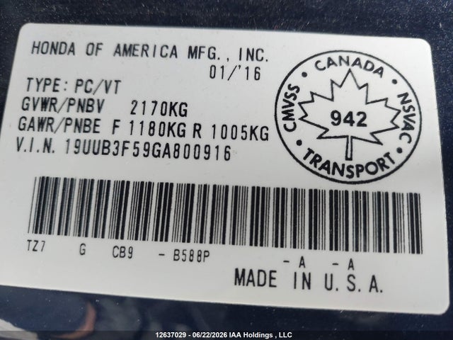 Acura TLX TECH 2016 19UUB3F59GA800916 Image 18