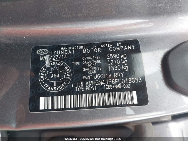 Aukcja sprzedaży 2015 Hyundai Genesis 5.0 Ultimate, vin: KMHGN4JF6FU018333, numer aukcji: 12637061