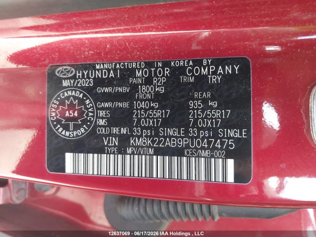 Продаж на аукціоні авто 2023 Hyundai Kona Se, vin: KM8K22AB9PU047475, номер лоту: 12637069
