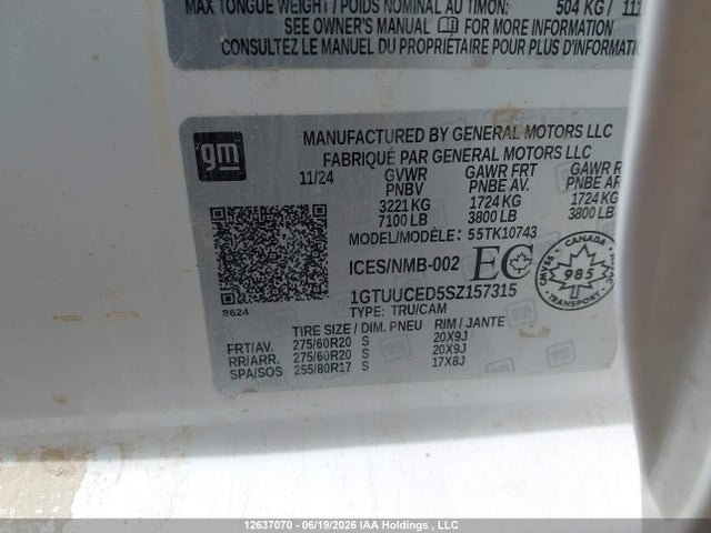 2025 Gmc Sierra K1500 Elevation მანქანა იყიდება აუქციონზე, vin: 1GTUUCED5SZ157315, აუქციონის ნომერი: 12637070