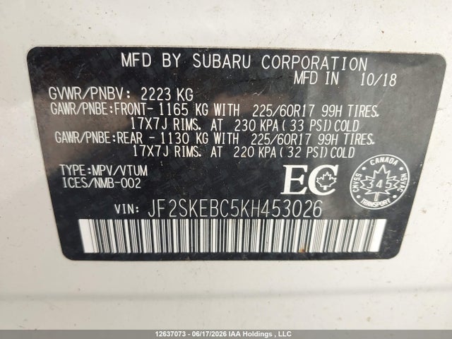 Aukcja sprzedaży 2019 Subaru Forester, vin: JF2SKEBC5KH453026, numer aukcji: 12637073