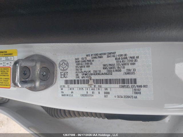 Ford ESCAPE SEL 2022 1FMCU9H6XNUA56232 Image 17