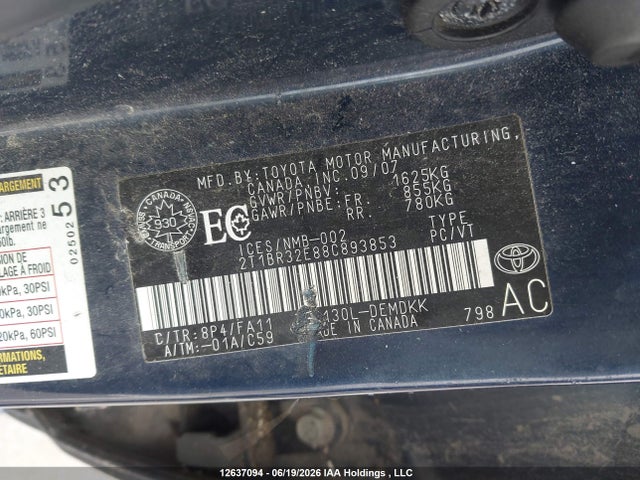 Продаж на аукціоні авто 2008 Toyota Corolla S, vin: 2T1BR32E88C893853, номер лоту: 12637094