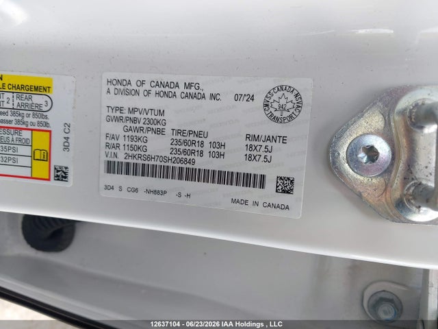 Продаж на аукціоні авто 2025 Honda Cr-v Ex-l Hybrid, vin: 2HKRS6H70SH206849, номер лоту: 12637104