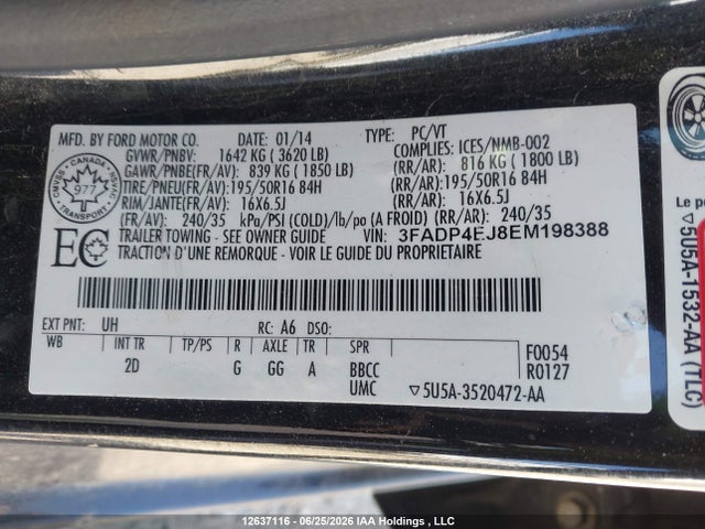 2014 Ford Fiesta Se მანქანა იყიდება აუქციონზე, vin: 3FADP4EJ8EM198388, აუქციონის ნომერი: 12637116