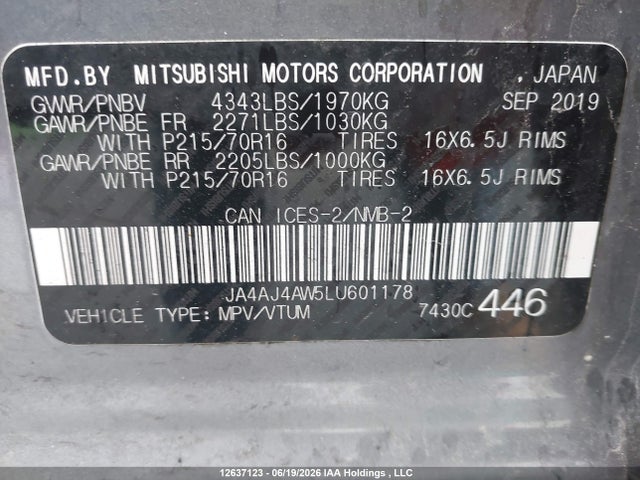 JA4AJ4AW5LU601178 Mitsubishi Rvr Gt/limited Edition/se/sel