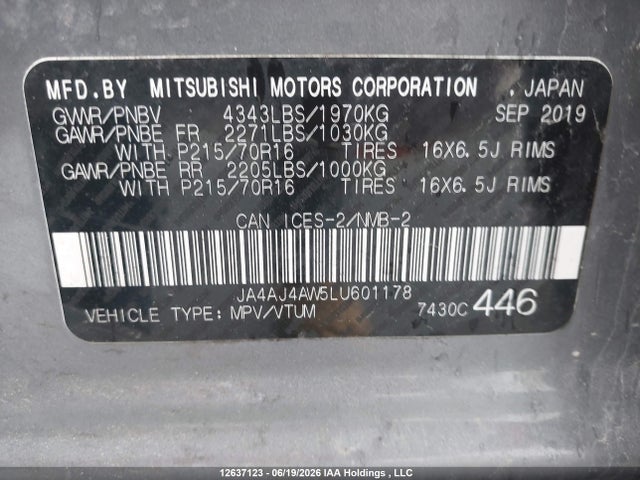 JA4AJ4AW5LU601178 Mitsubishi Rvr Gt/limited Edition/se/sel