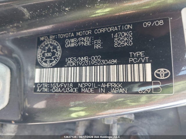 2009 Toyota Yaris მანქანა იყიდება აუქციონზე, vin: JTDKT923195230481, აუქციონის ნომერი: 12637125
