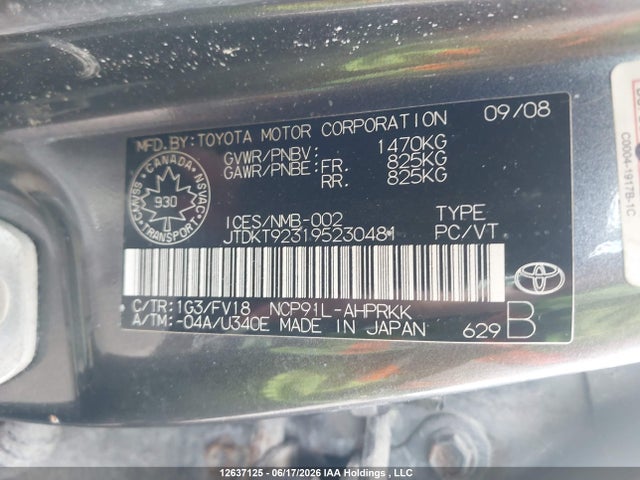 2009 Toyota Yaris მანქანა იყიდება აუქციონზე, vin: JTDKT923195230481, აუქციონის ნომერი: 12637125