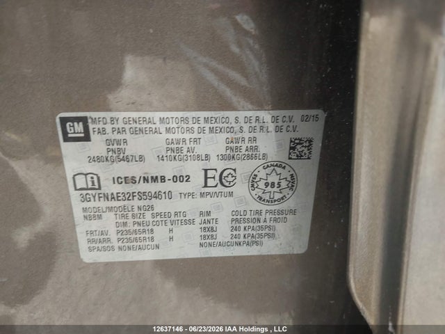 Продажа на аукционе авто 2015 Cadillac Srx, vin: 3GYFNAE32FS594610, номер лота: 12637146