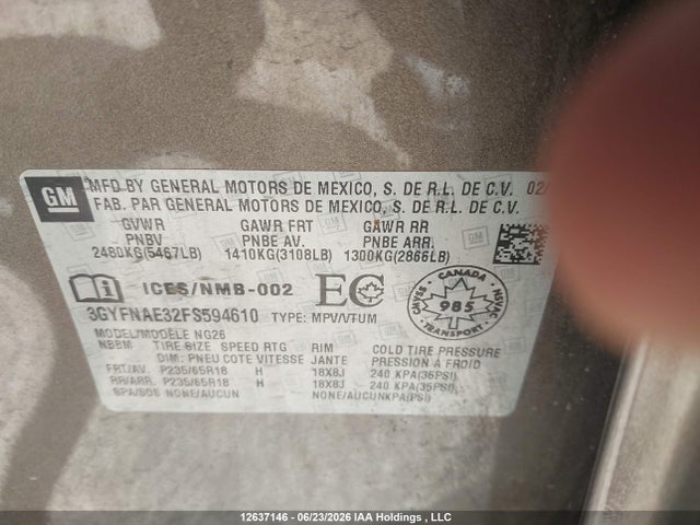 Продажа на аукционе авто 2015 Cadillac Srx, vin: 3GYFNAE32FS594610, номер лота: 12637146