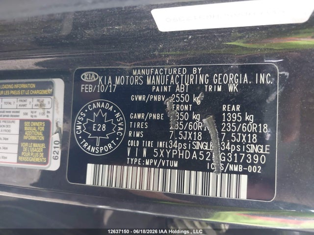 Продажа на аукционе авто 2017 Kia Sorento, vin: 5XYPHDA52HG317390, номер лота: 12637150