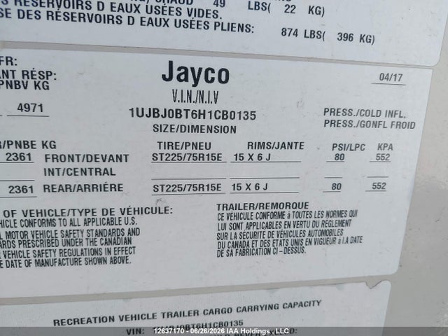 1UJBJ0BT6H1CB0135 Jayco Jayco