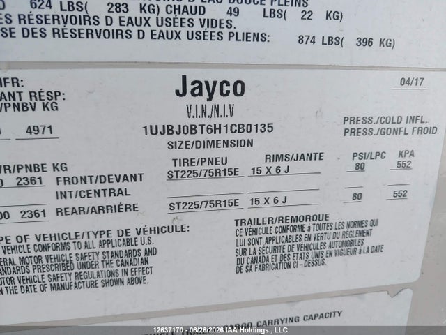 1UJBJ0BT6H1CB0135 Jayco Jayco