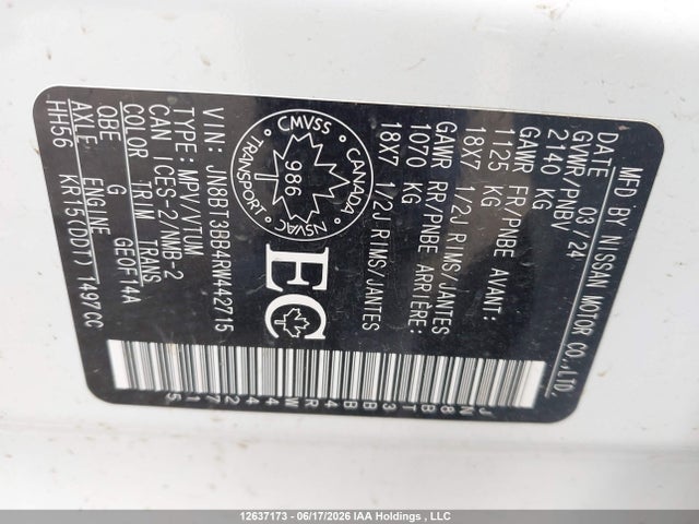 Продажа на аукционе авто 2024 Nissan Rogue Sv Moonroof, vin: JN8BT3BB4RW442715, номер лота: 12637173