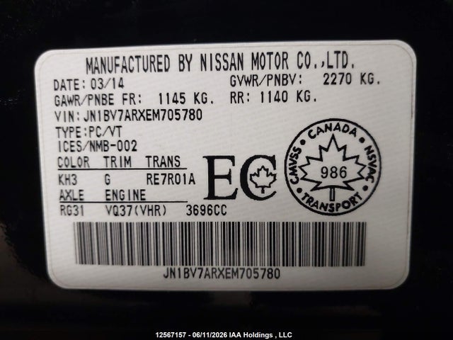 Продажа на аукционе авто 2014 Infiniti Q50 Premium/sport, vin: JN1BV7ARXEM705780, номер лота: 12567157
