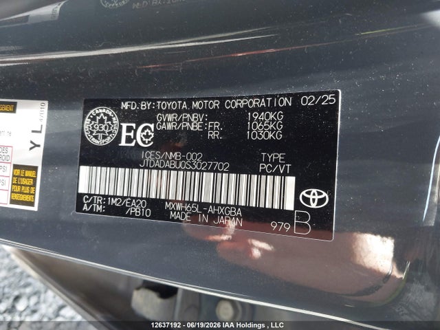 Продаж на аукціоні авто 2025 Toyota Prius Le/xle/limited/night Shade, vin: JTDADABU0S3027702, номер лоту: 12637192