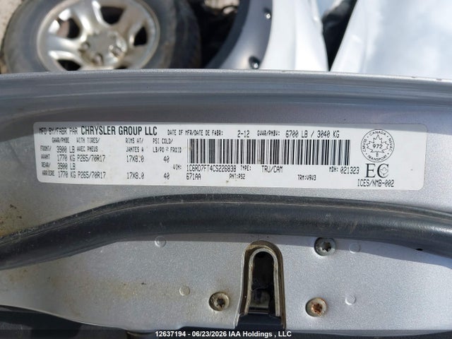 12637194 :رقم المزاد ، 1C6RD7FT4CS226838 vin ، 2012 Dodge Ram 1500 St مزاد بيع