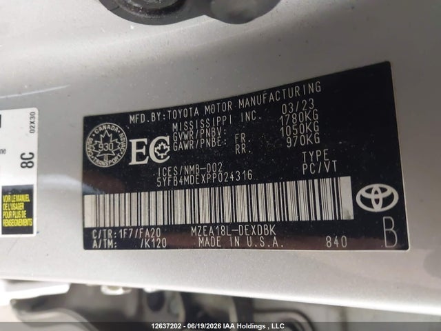 5YFB4MDEXPP024316 Toyota Corolla