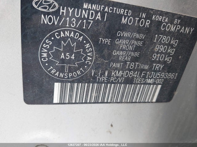 Aukcja sprzedaży 2018 Hyundai Elantra, vin: KMHD84LF1JU593861, numer aukcji: 12637207