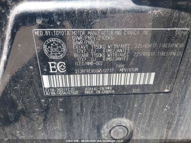 2016 Toyota Rav4 Xle მანქანა იყიდება აუქციონზე, vin: 2T3RFREV0GW512717, აუქციონის ნომერი: 12637209